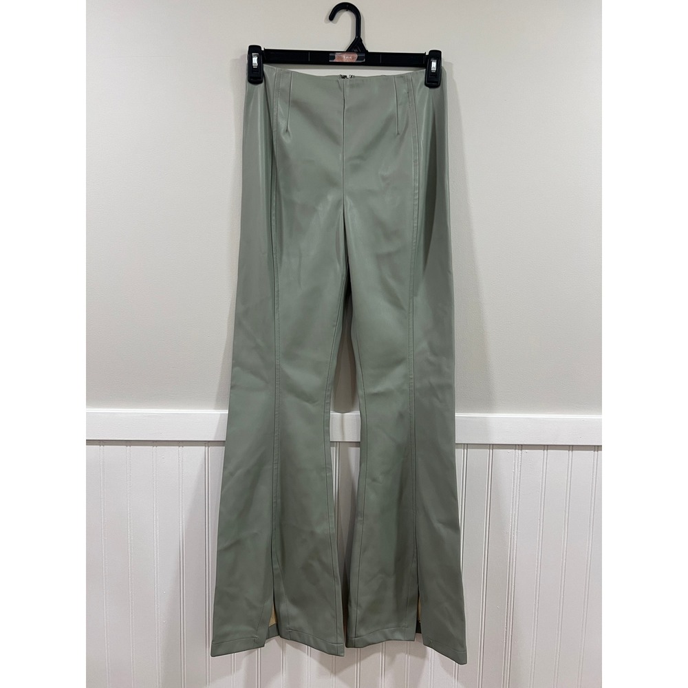 We The Free Vegan Faux Leather Flare Pants Sage Boho Summer Women Size 28 NWT